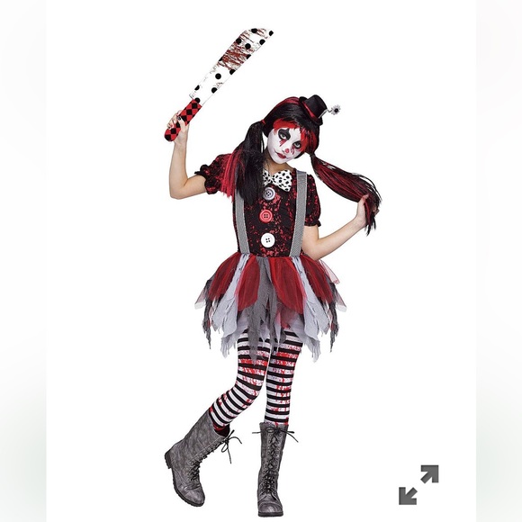 Spirit Halloween Killer Clown Harlequin Curls Wig and costume with machete - Picture 3 of 7